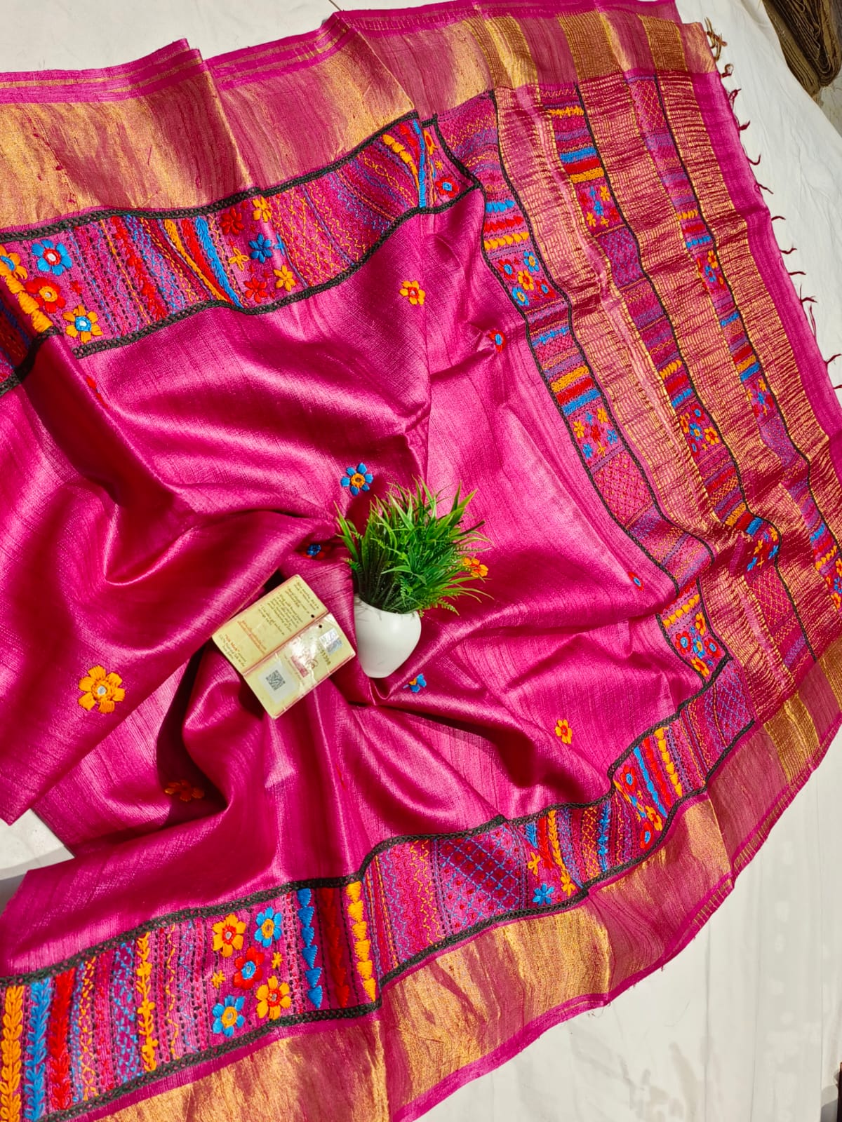 Chhattisgarh Tussar Silk Hand Embroidered Saree (With Stitched Blouse)