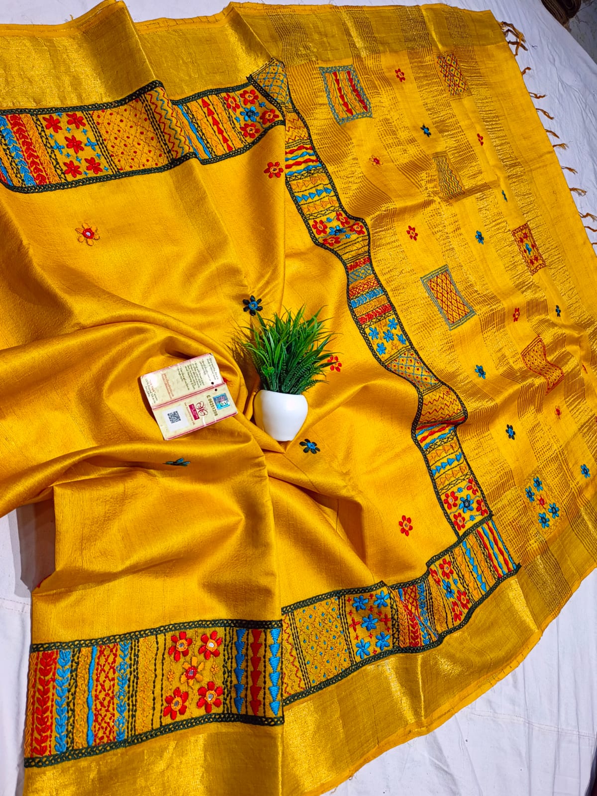Chhattisgarh Tussar Silk Hand Embroidered Saree (With Stitched Blouse)