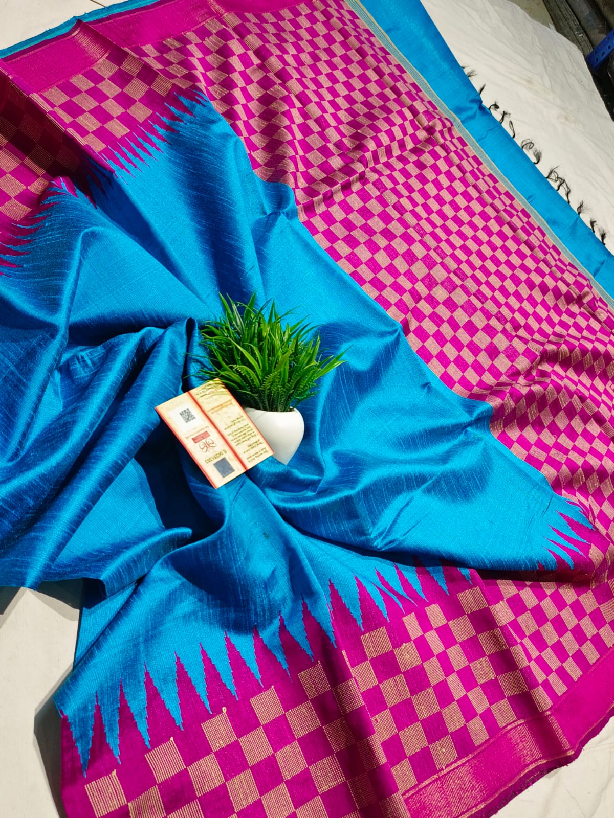 Pure Raw Silk Chhattisgarh Handloom Saree With Contrast Blouse | Silk Mark Certified