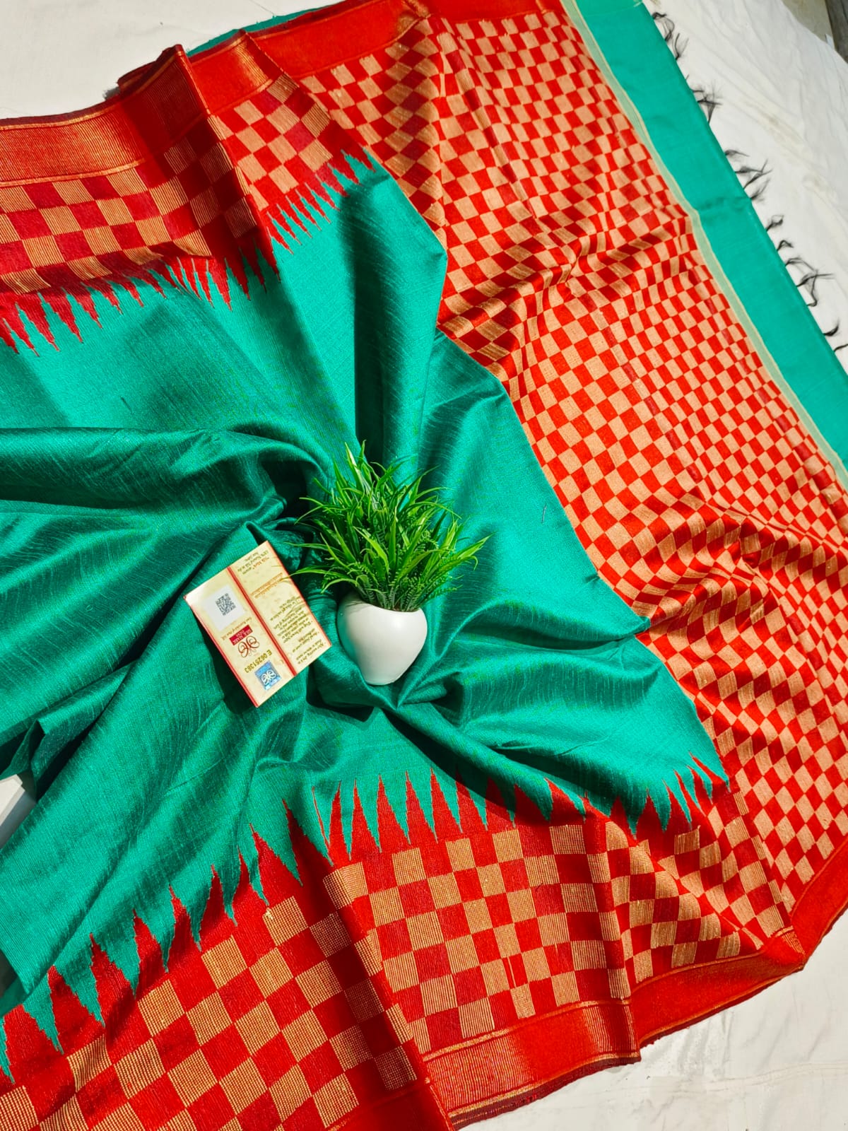 Pure Raw Silk Chhattisgarh Handloom Saree With Contrast Blouse | Silk Mark Certified