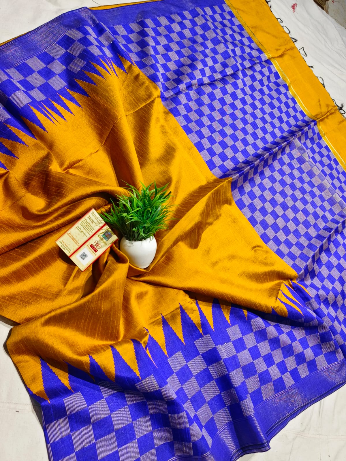 Pure Raw Silk Chhattisgarh Handloom Saree With Contrast Blouse | Silk Mark Certified