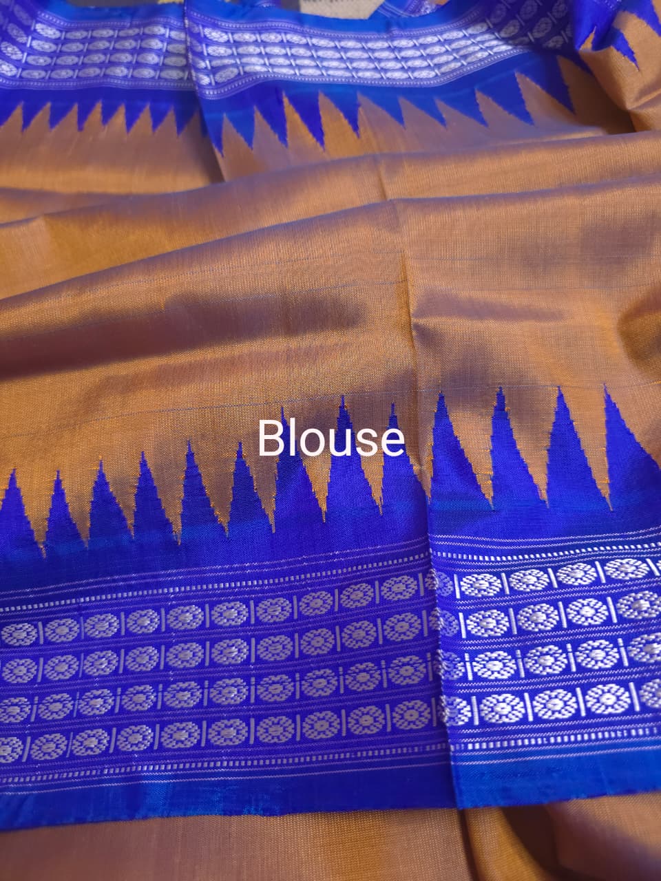 Dual Tone Mustard Gold With Blue Berhampuri Double Aanchal Silk Saree with Blouse