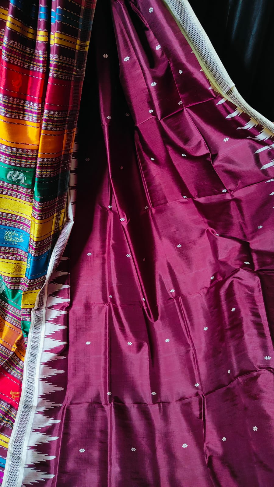 Royal Wine Shade Pure Silk Berhampuri Saree | Odisha Handloom Masterpiece