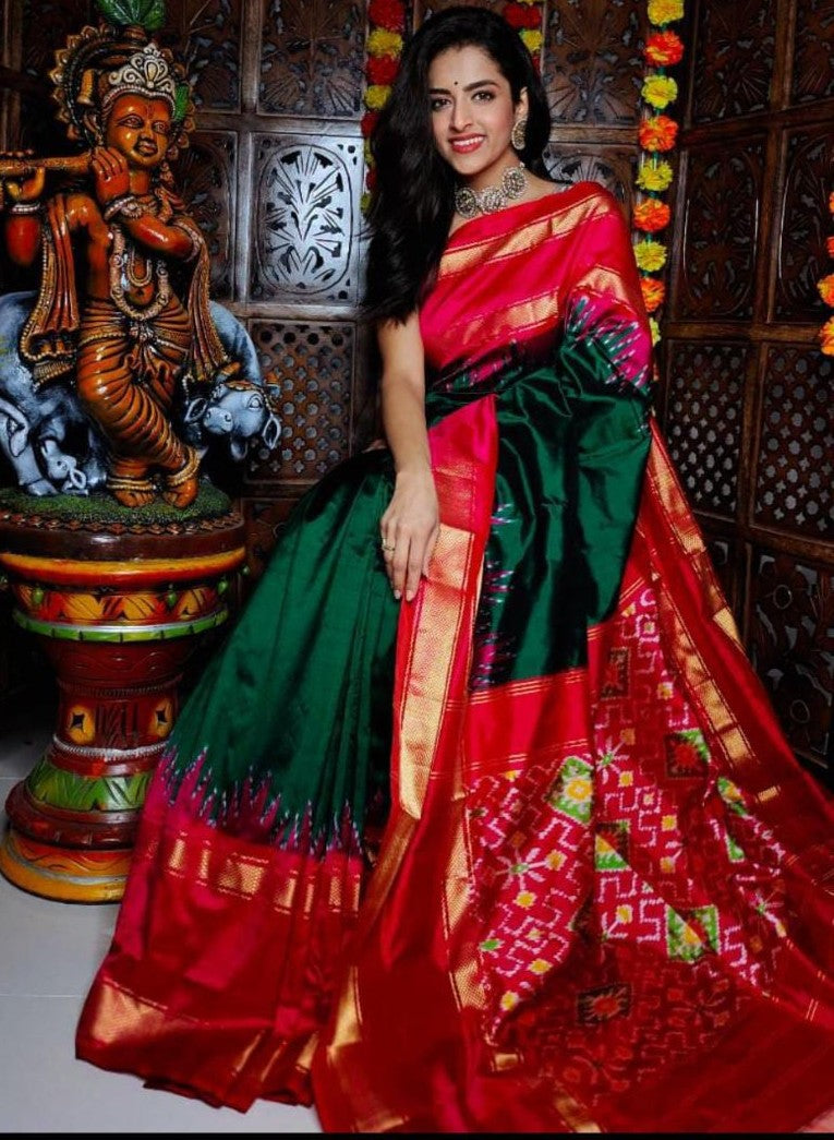 Green & Pink Exclusive Pure Silk (Pattu) Authentic Indian Handloom Saree