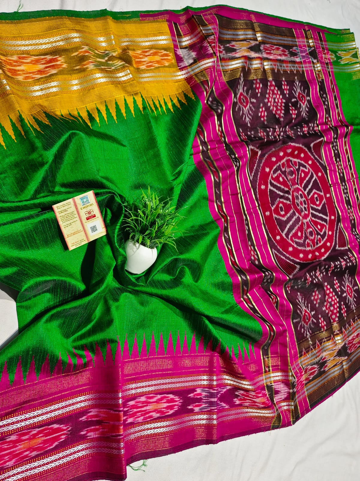 Pure Raw Silk Handloom Ikkat Saree with Vidarbha Temple Border