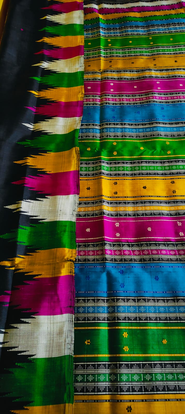 Bestseller Multicolour Phodakumbha Border Berhampuri Double Pallu Pure Silk Saree