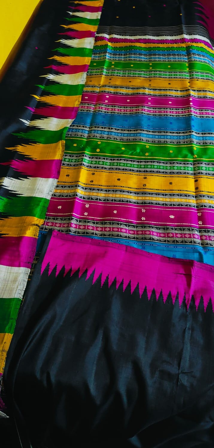 Bestseller Multicolour Phodakumbha Border Berhampuri Double Pallu Pure Silk Saree