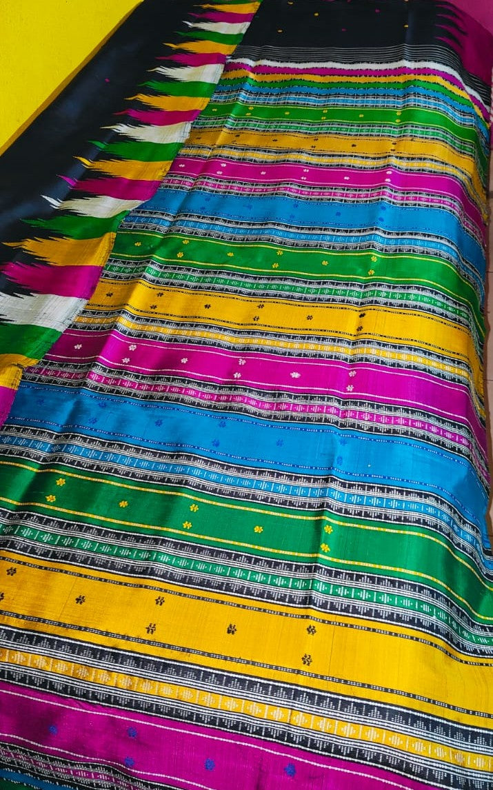 Bestseller Multicolour Phodakumbha Border Berhampuri Double Pallu Pure Silk Saree