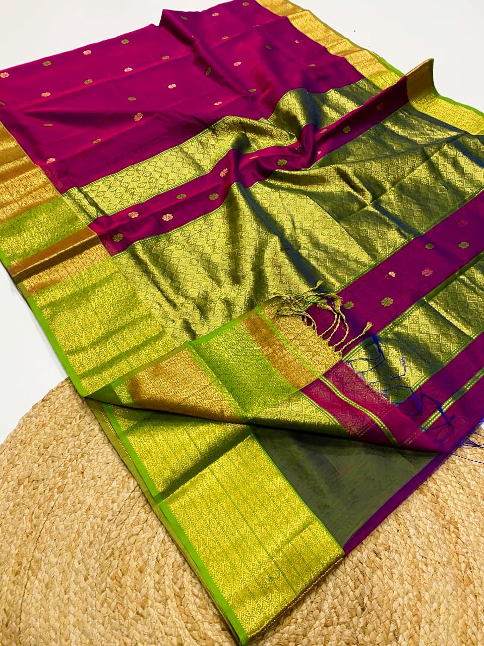 Pure Maheshwari Silk Saree With Broad Zari Border