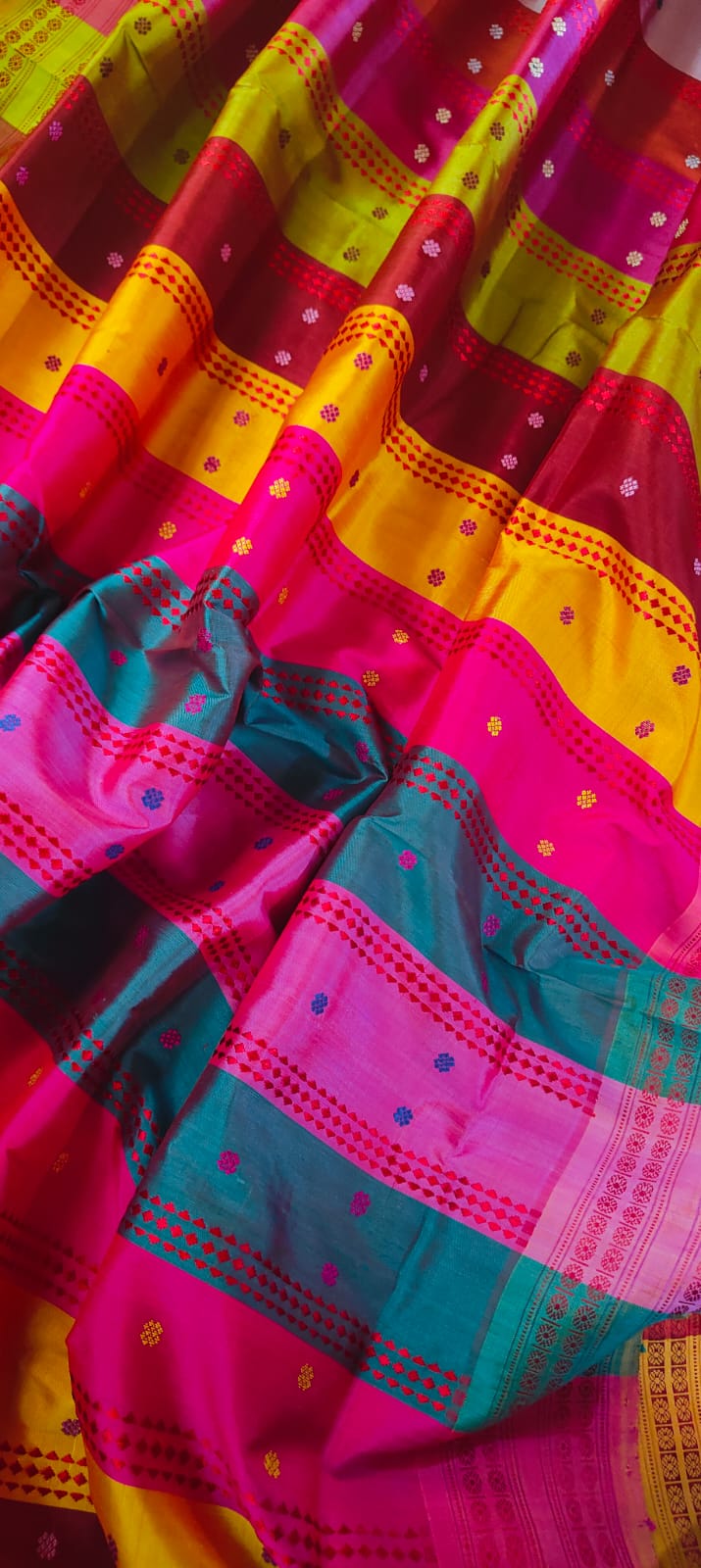 Gorgeous Red Berhampuri Double Palla Silk Authentic Odisha Handloom Saree