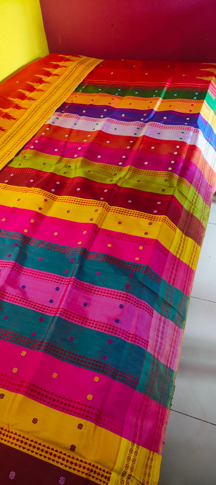 Gorgeous Red Berhampuri Double Palla Silk Authentic Odisha Handloom Saree