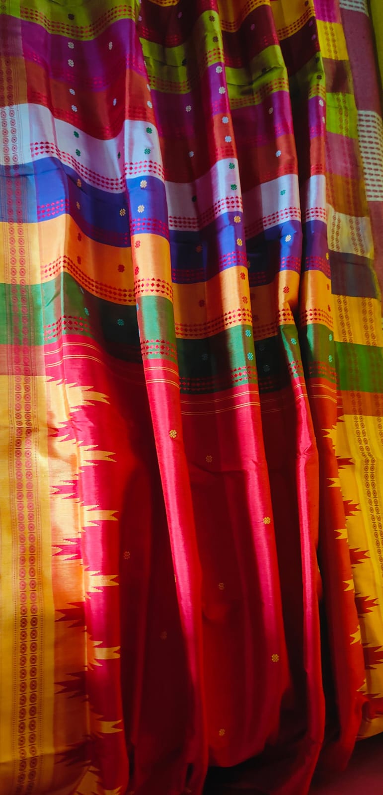 Gorgeous Red Berhampuri Double Palla Silk Authentic Odisha Handloom Saree