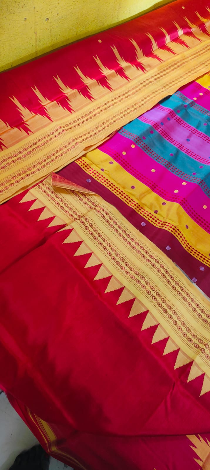 Gorgeous Red Berhampuri Double Palla Silk Authentic Odisha Handloom Saree