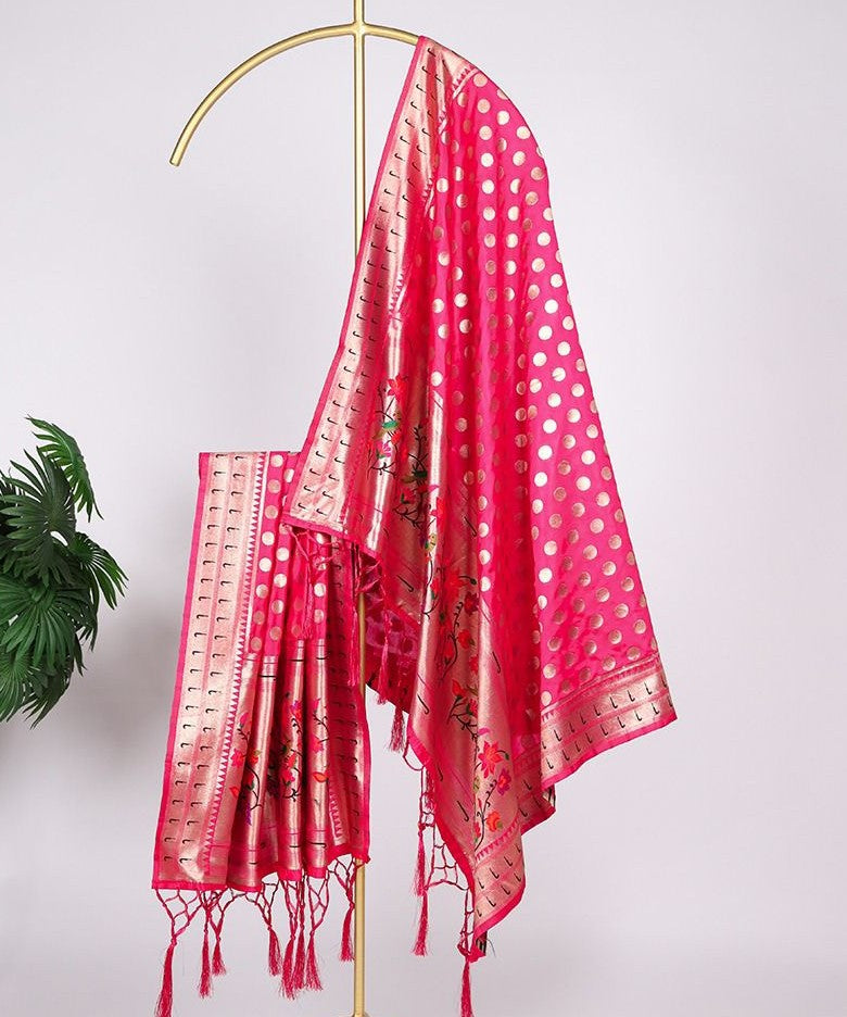 Paithani Dupatta in Soft Silk with Zari Weaving & Tassels