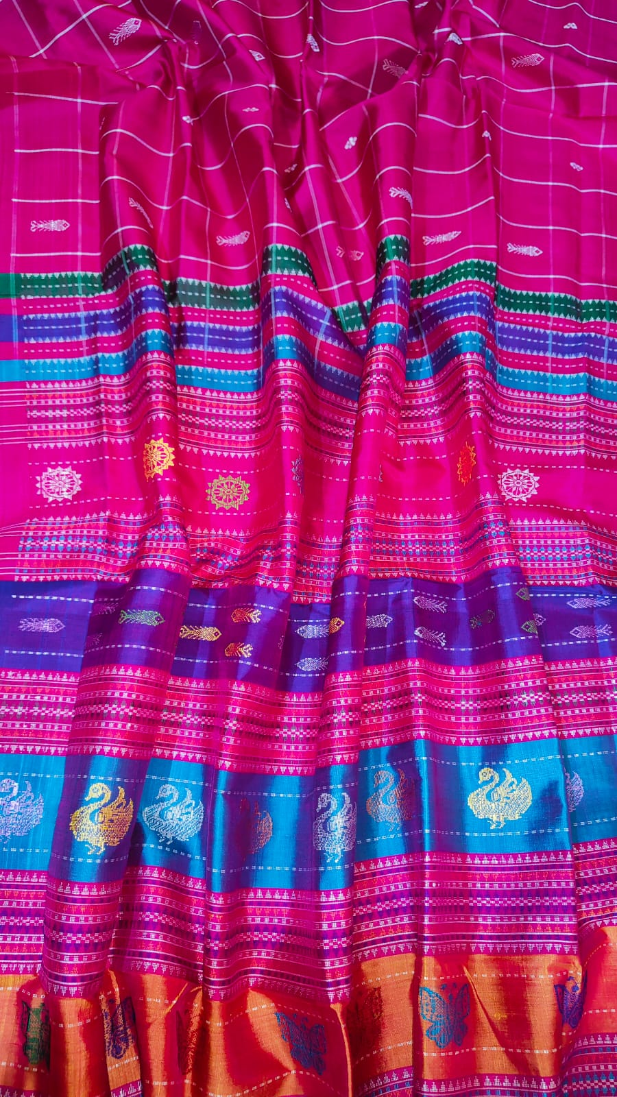 Authentic Pink Berhampuri Patta Silk Saree | Pure Mulberry Silk Handloom from Odisha