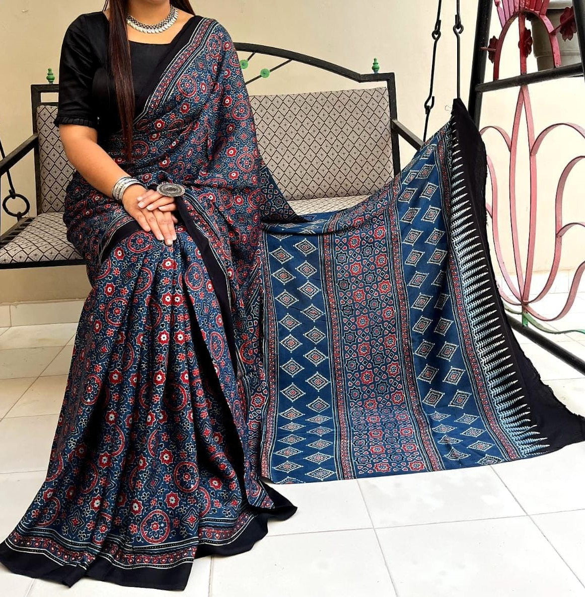 Most Demanding Ajrakh Hand-Block Printed Pure Modal Silk Saree | Bestseller