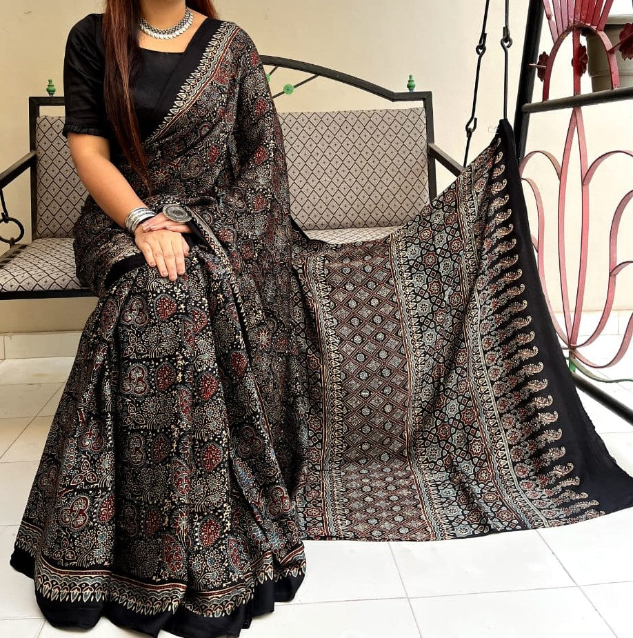 Most Demanding Ajrakh Modal Silk Saree