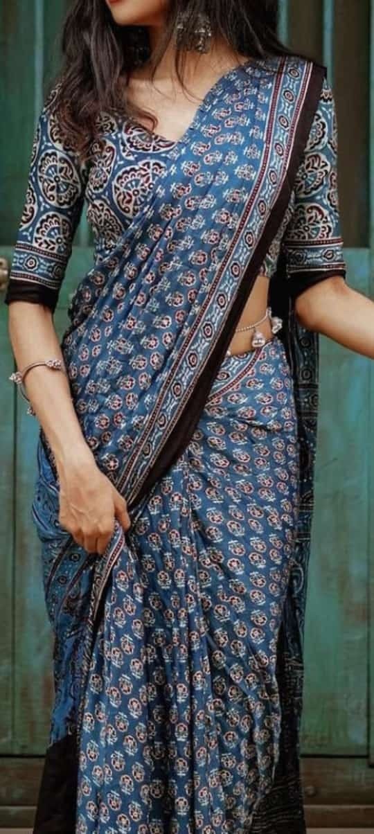 Pure Ajrakh Modal Silk Saree — Premium Handblock Printed Collection