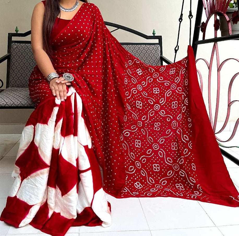 Pure Modal Silk Bandhani Clamp Dye Saree — Soft Premium Modal Silk Saree with Blouse Piece | Wedding & Festive Wear Saree