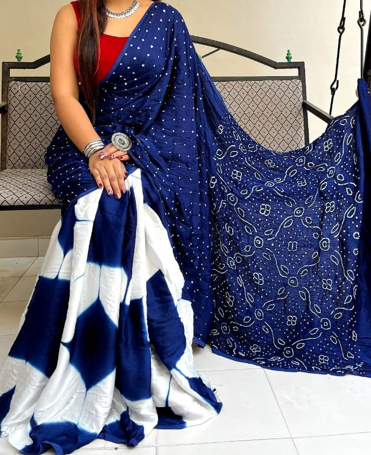 Pure Modal Silk Bandhani Clamp Dye Saree — Soft Premium Modal Silk Saree with Blouse Piece | Wedding & Festive Wear Saree