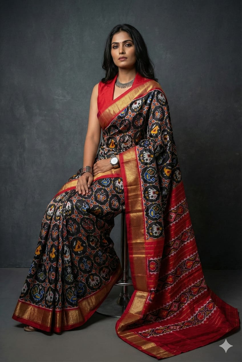 Exclusive Ikkat Pure Silk Saree | Designer Pattu with Patola Design