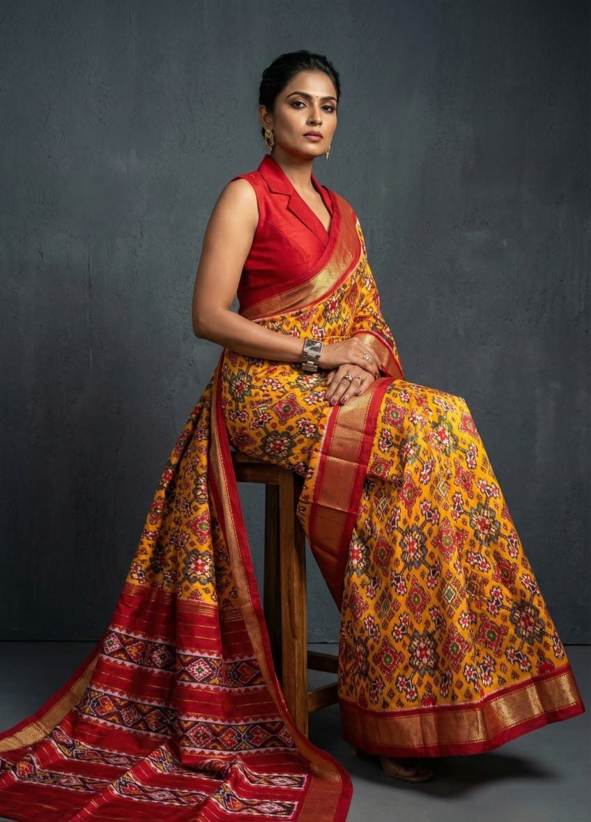 Exclusive Ikkat Pure Silk Saree | Designer Pattu with Patola Design