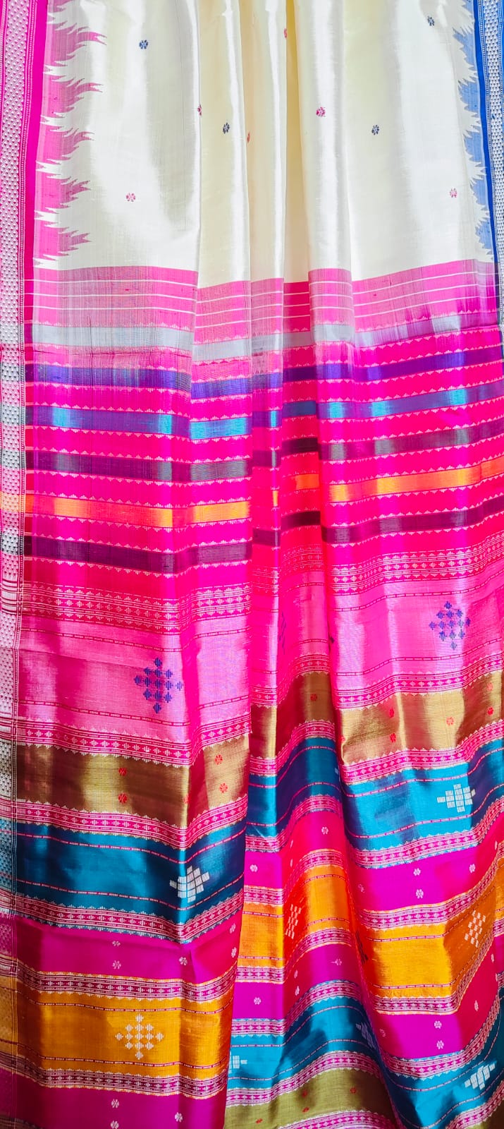 Berhampuri Double Pallu Silk Saree with Ganga Jamuna Border