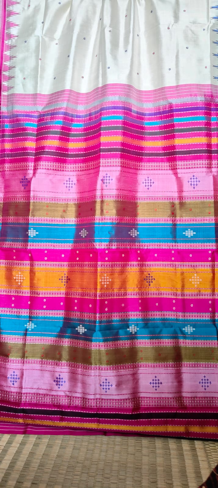 Berhampuri Double Pallu Silk Saree with Ganga Jamuna Border