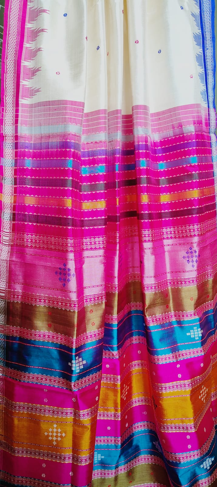Berhampuri Double Pallu Silk Saree with Ganga Jamuna Border