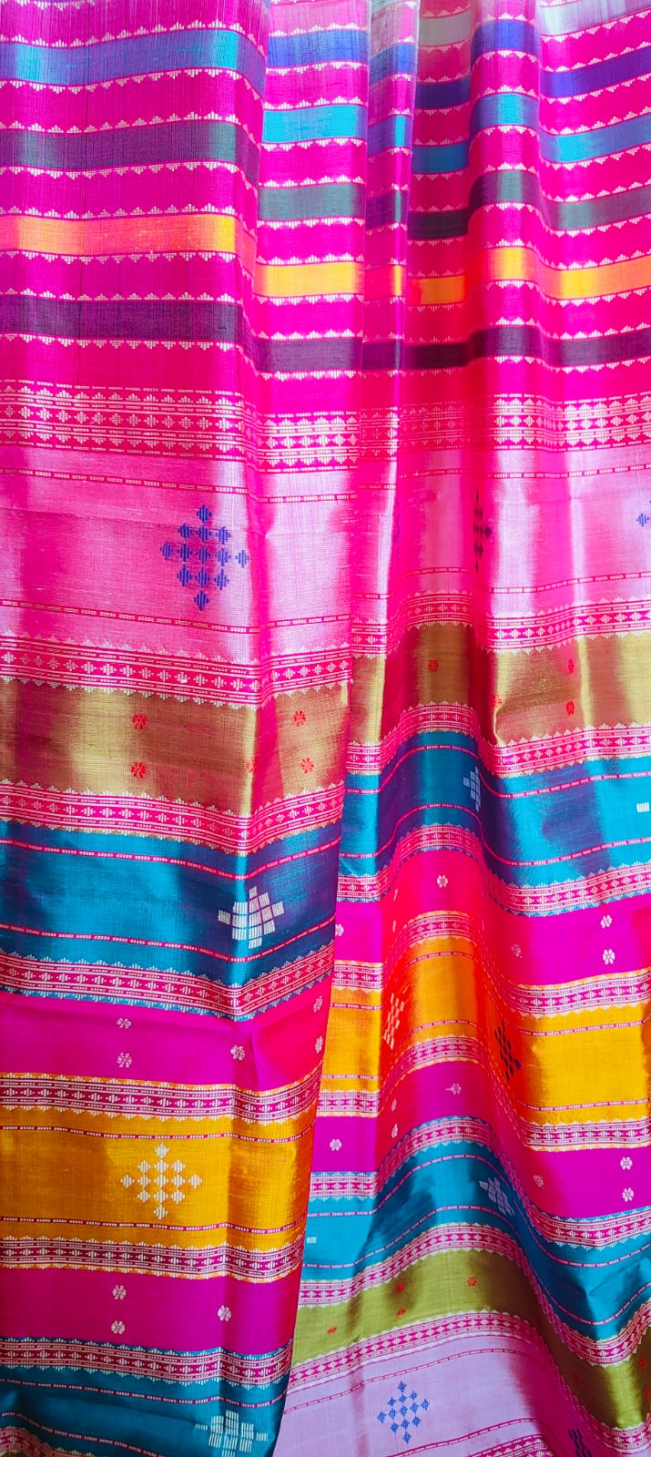 Berhampuri Double Pallu Silk Saree with Ganga Jamuna Border