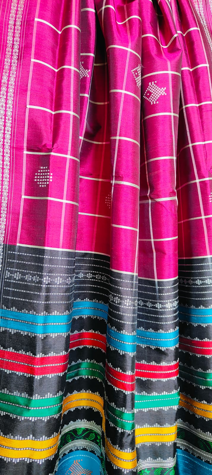 Gorgeous Festive Pink Berhampuri Double Pallu Pure Mulberry Silk Saree with Heavy Thread Work