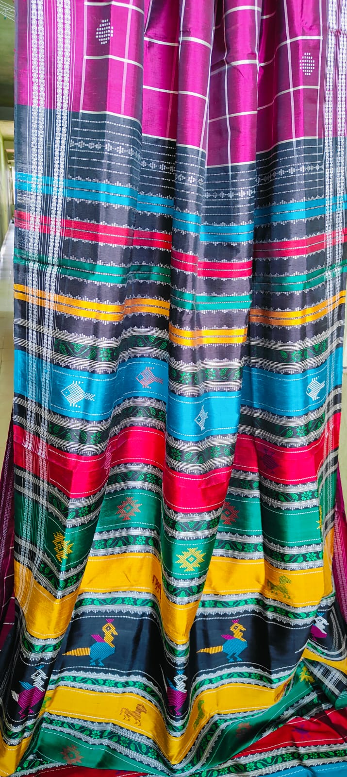 Gorgeous Festive Pink Berhampuri Double Pallu Pure Mulberry Silk Saree with Heavy Thread Work