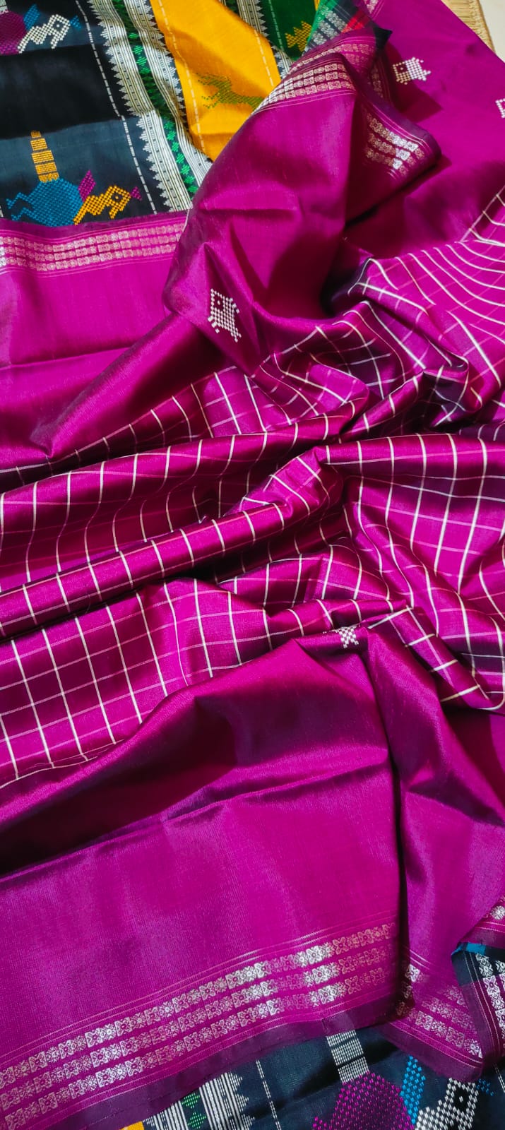 Stunning New Pattern Berhampuri Double Pallu Silk Saree with Multicolor Heavy Thread Work