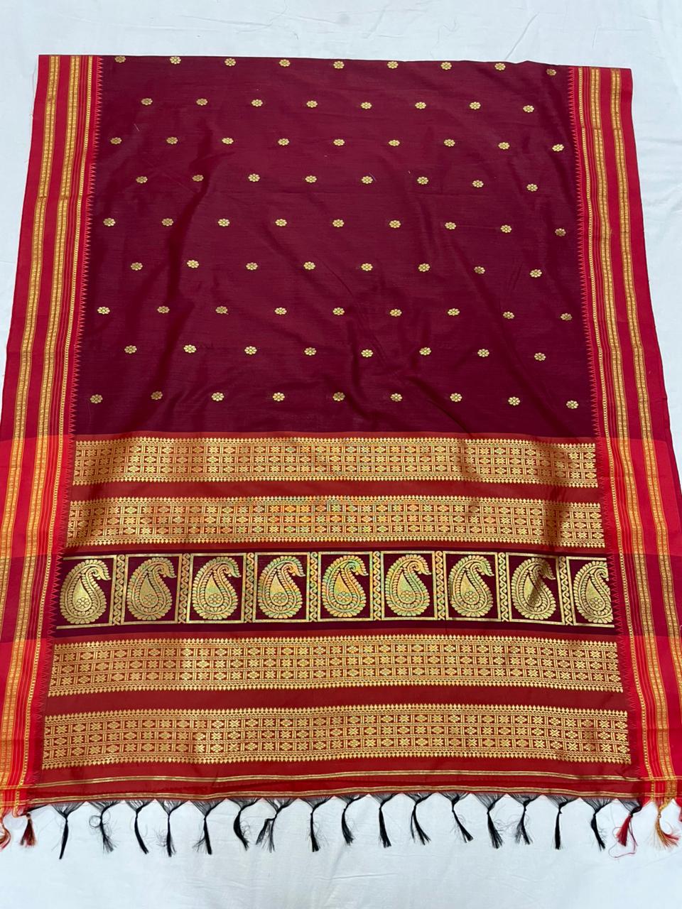 Premium Narayanpeth Border Cotton Acrylic Saree With Contrast Meena Pallu