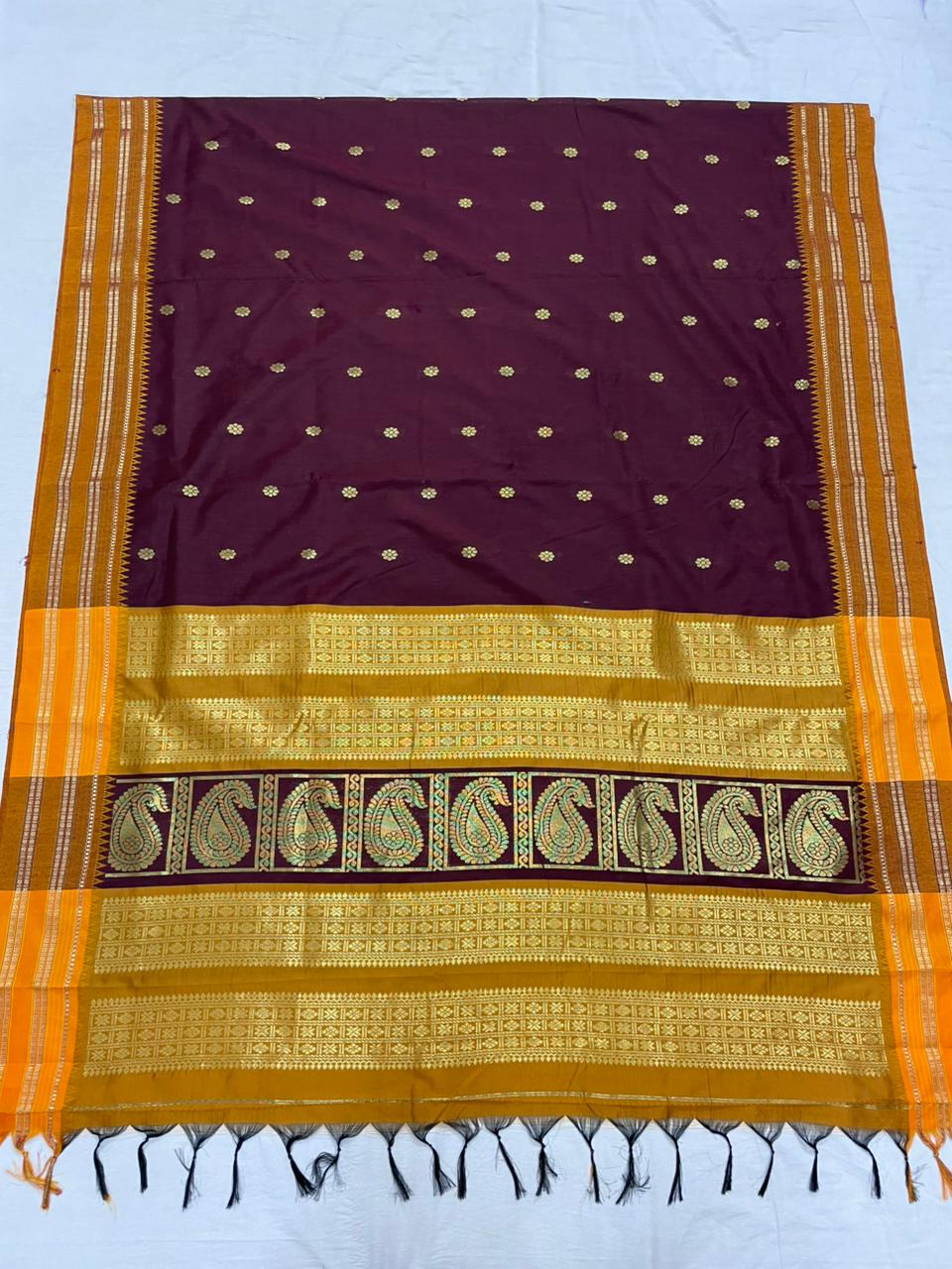 Premium Narayanpeth Border Cotton Acrylic Saree With Contrast Meena Pallu