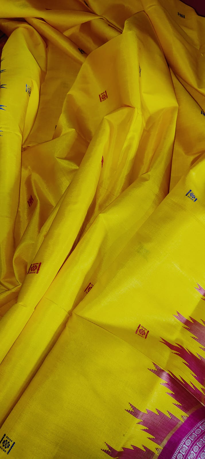 Bright Yellow 4 Fulia Berhampuri Double Pallu Pure Silk Saree