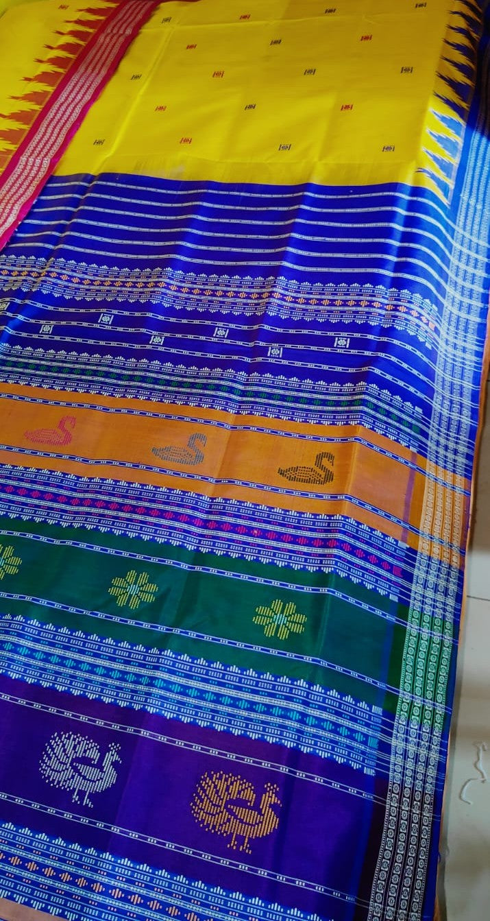 Bright Yellow 4 Fulia Berhampuri Double Pallu Pure Silk Saree