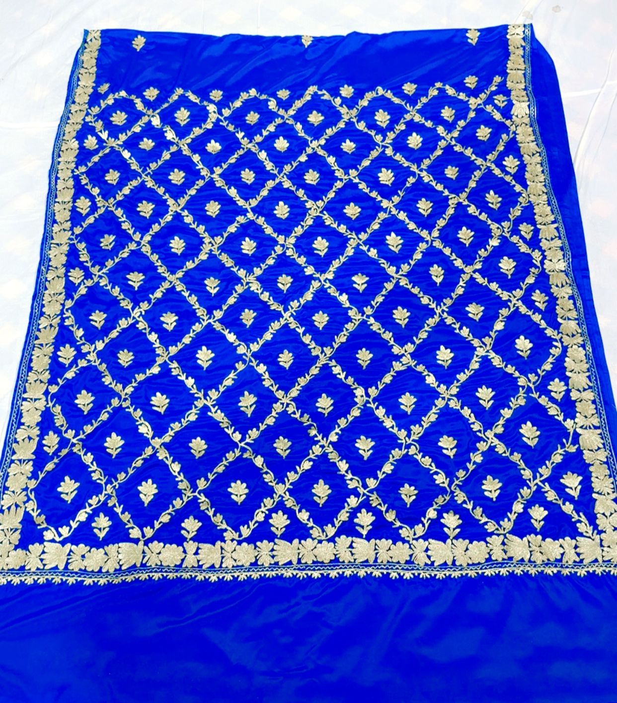 Royal Blue Embroidered Pure Crepe Saree with Golden Tilla Work