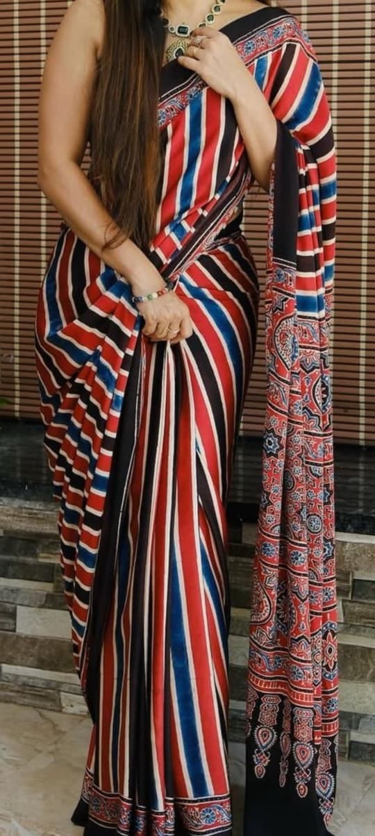 Ajrakh Modal Silk Saree | Handblock Printed Natural Dye