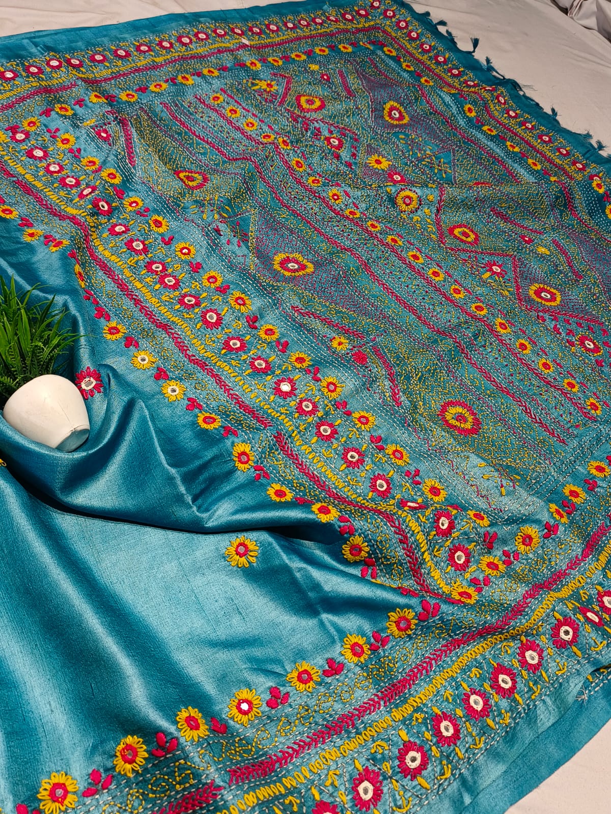 Pure Tussar Handloom Saree with Hand-Stitched Lambani Work Blouse