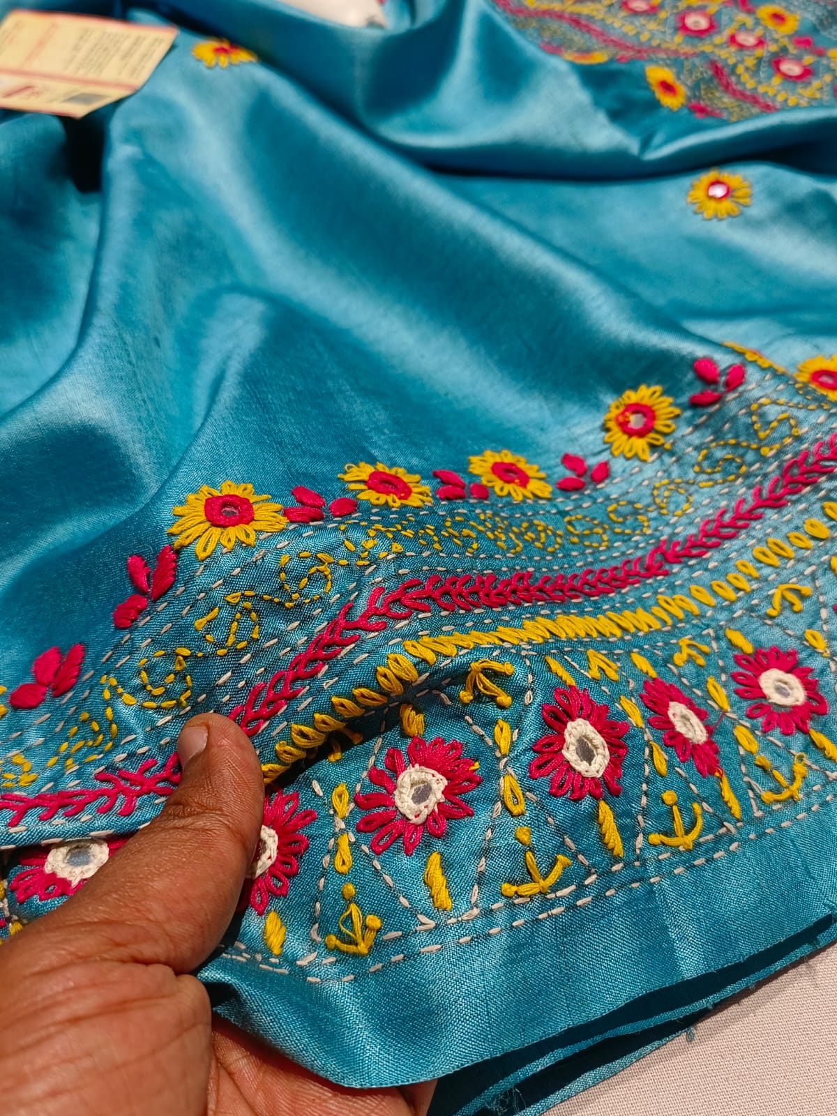 Pure Tussar Handloom Saree with Hand-Stitched Lambani Work Blouse