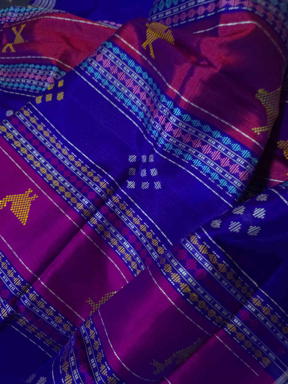 Dual Tone Mustard Gold & Royal Blue — Berhampuri Patta Silk Saree