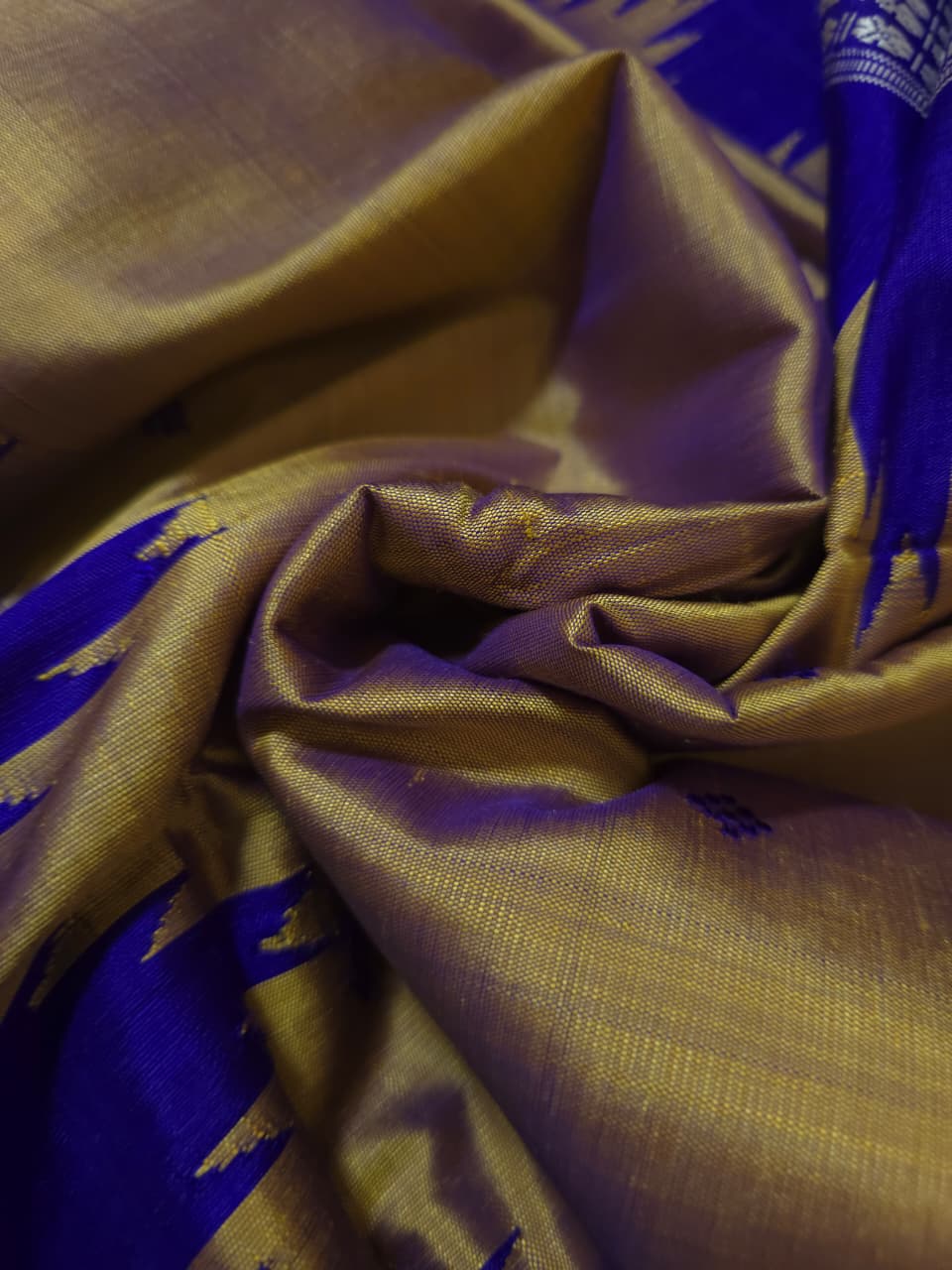Dual Tone Mustard Gold & Royal Blue — Berhampuri Patta Silk Saree