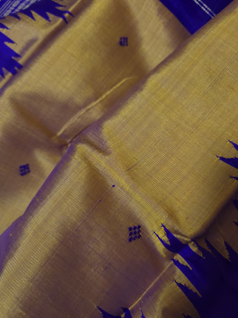 Dual Tone Mustard Gold & Royal Blue — Berhampuri Patta Silk Saree