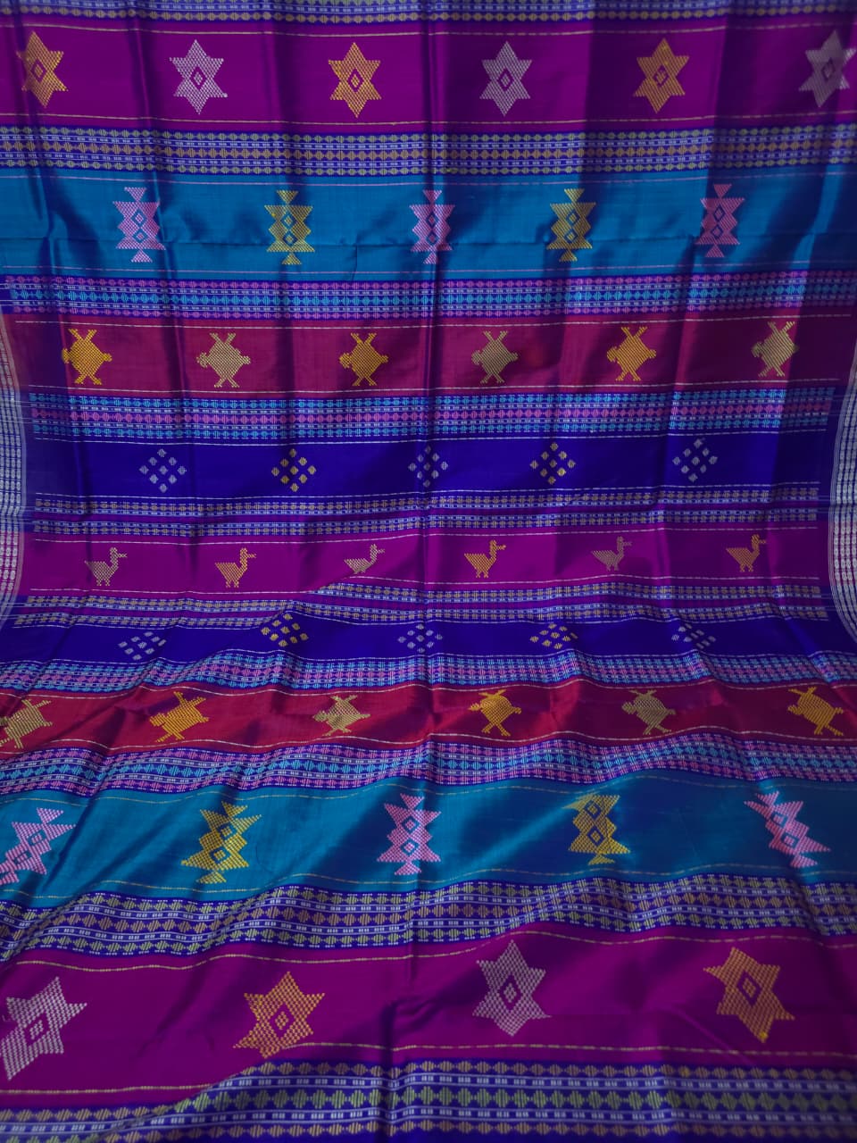 Dual Tone Mustard Gold & Royal Blue — Berhampuri Patta Silk Saree