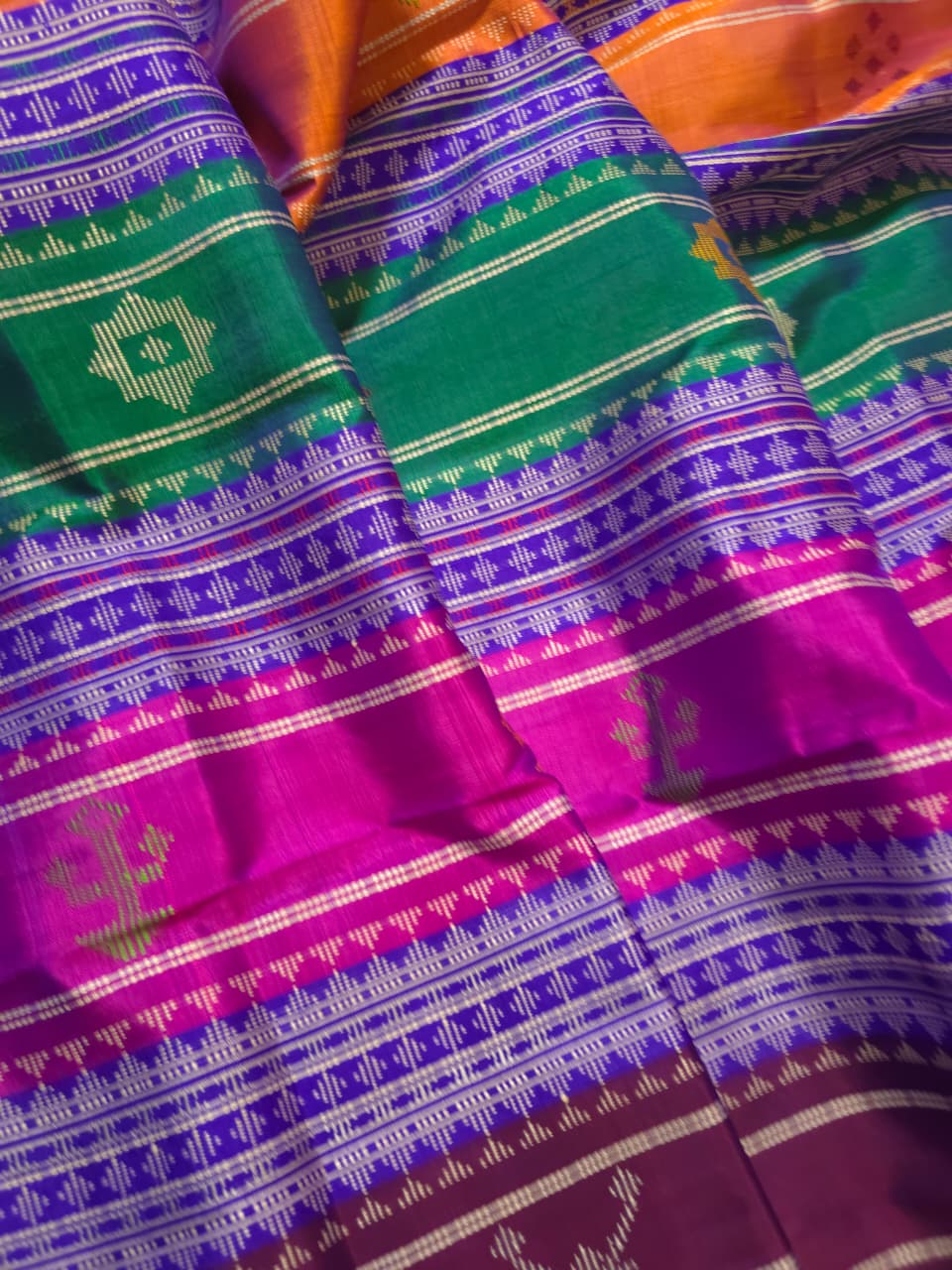 Dual Tone Sky Blue & Royal Blue Double Aanchal — Berhampuri Patta Silk Saree