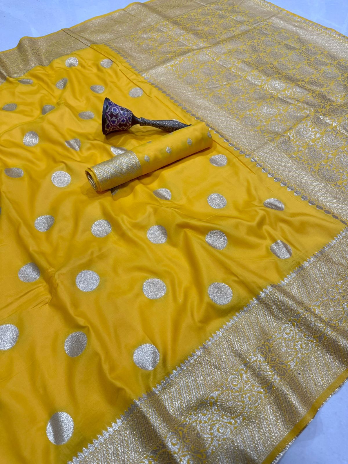 Pure Heavy Silk Banarasi Inspired Saree | Original Gold Zari Weaving | Brocade Blouse