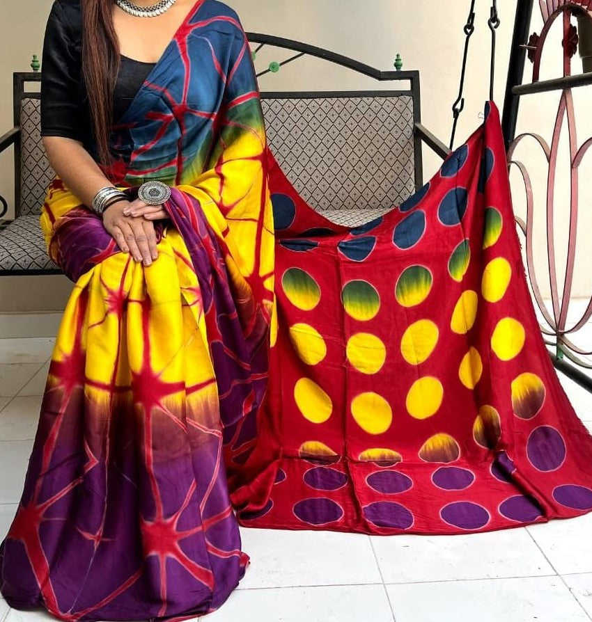 Clamp Dyeing Pure Modal Silk Saree