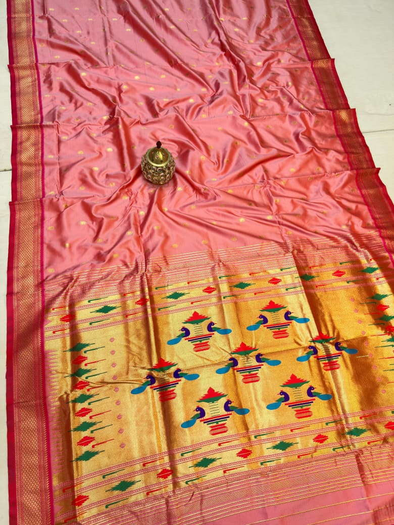 Traditional Yeola Paithani Silk Saree | All Over Kuiri Butta | Traditional Pallu | Contrast Blouse Piece