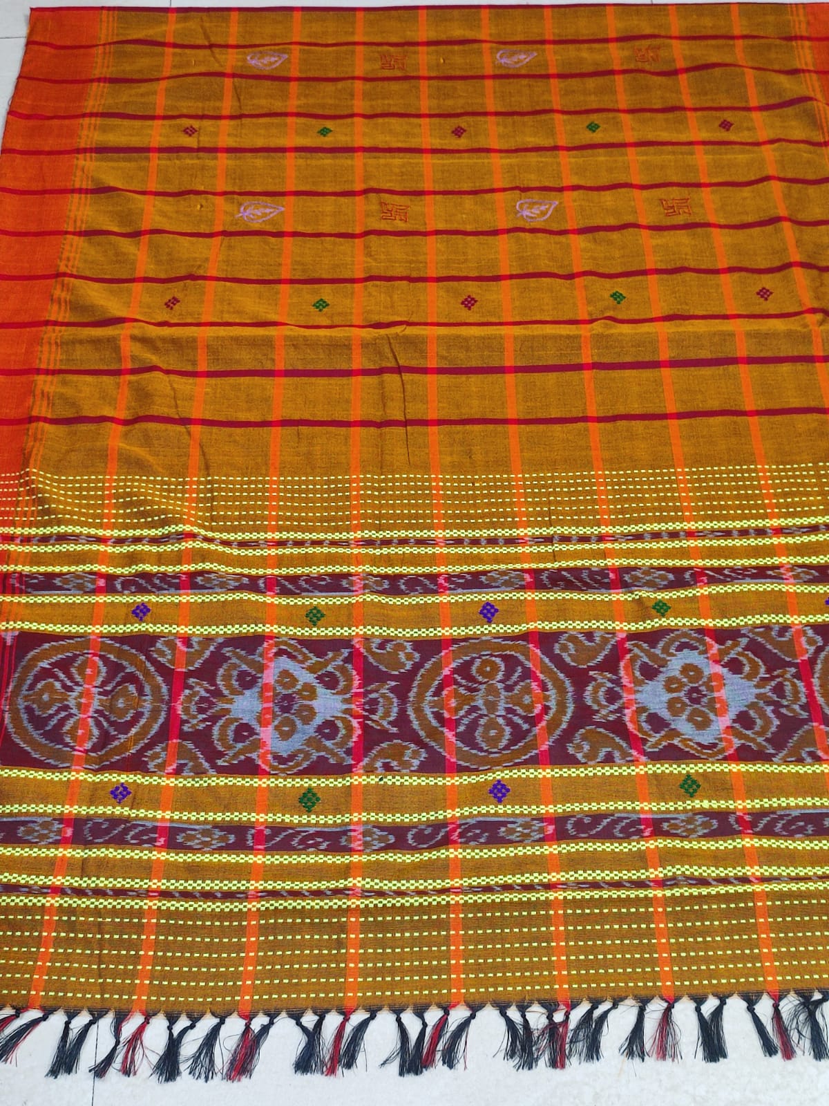 Orange Color Tribal Handloom Santhali SICO Saree